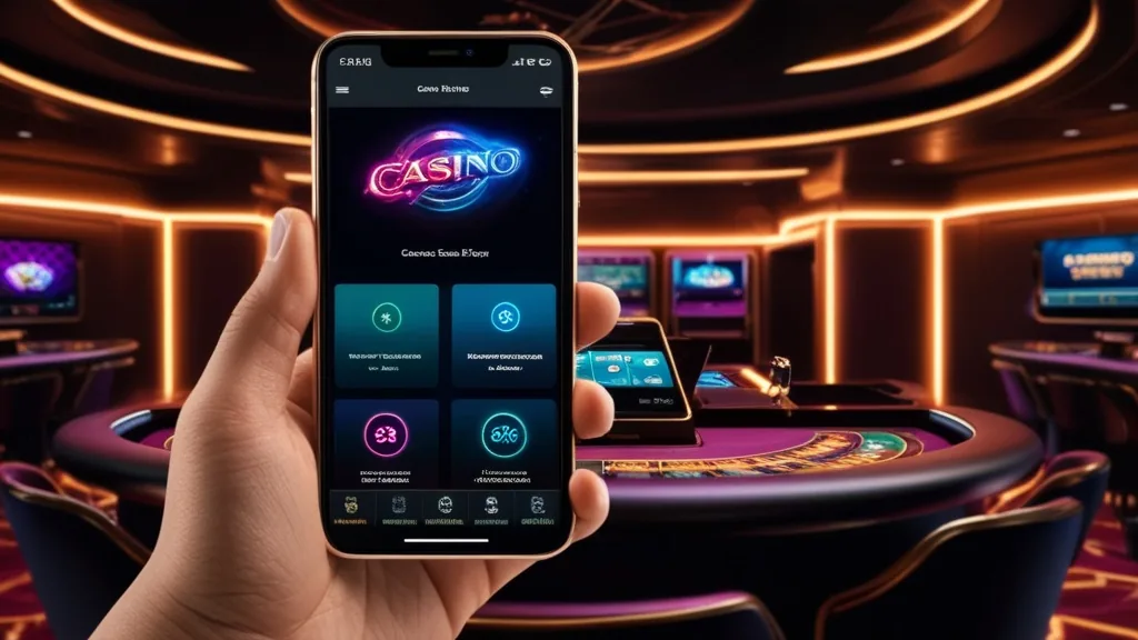 Smartphone zeigt mobile Casino-Oberfläche in dunkler Lichtstimmung